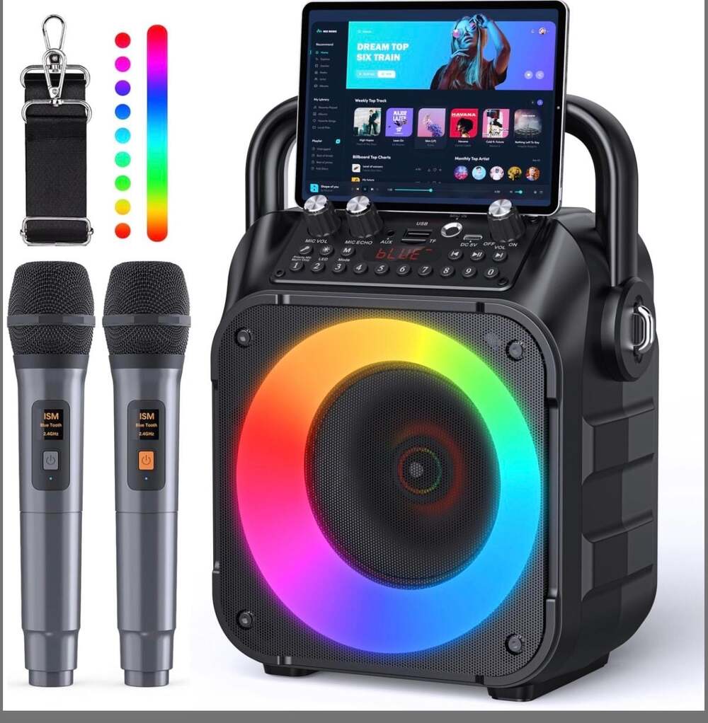 CYY K9-M Portable Bluetooth Karaoke Machine with 2 Wireless Microphones